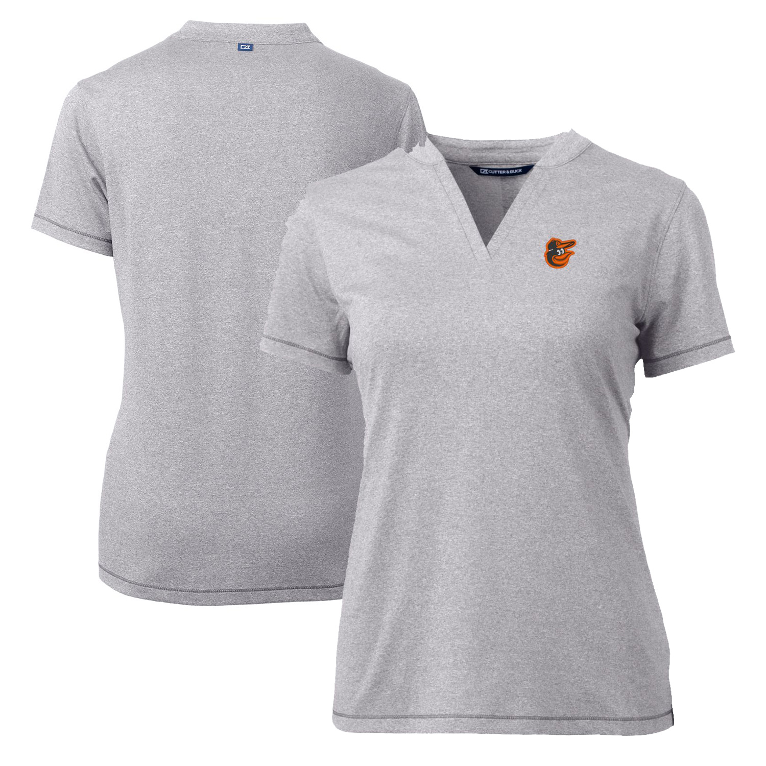 Women's Cutter & Buck Heather Gray Baltimore Orioles DryTec Forge Stretch V-Neck Blade Top - Image 2