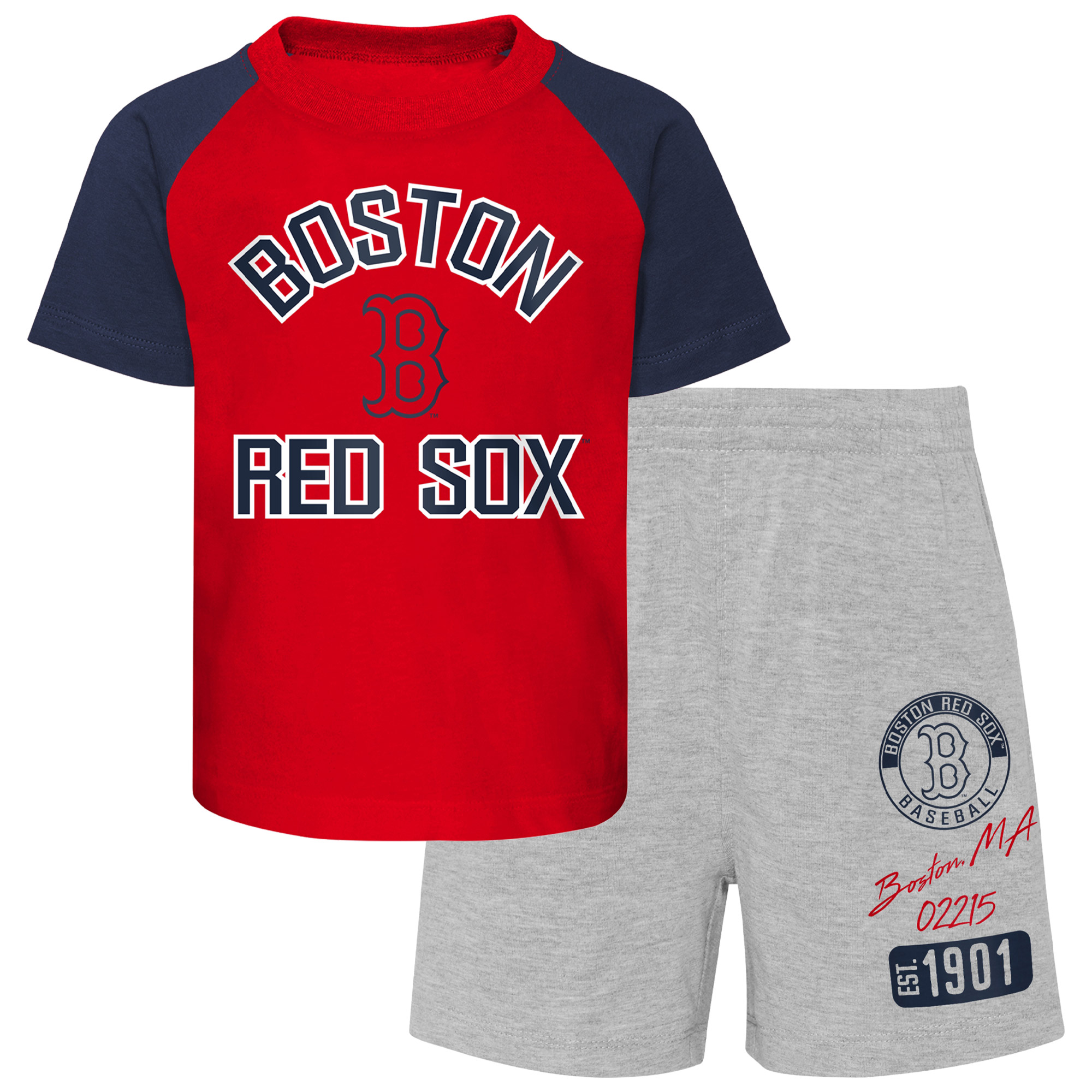Toddler Red/Heather Gray Boston Red Sox Two-Piece Groundout Baller Raglan T-Shirt & Shorts Set - Image 5