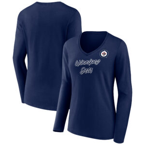 Women's Navy Winnipeg Jets Forge Long Sleeve V-Neck T-Shirt