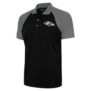 Men's Antigua Black/Gray Baltimore Ravens Metallic Logo Nova Polo