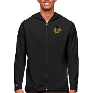 Men's Antigua Black Chicago Blackhawks Logo Legacy Full-Zip Hoodie