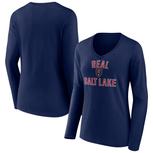 Women's Navy Real Salt Lake Victory Arch Logo Long Sleeve V-Neck T-Shirt