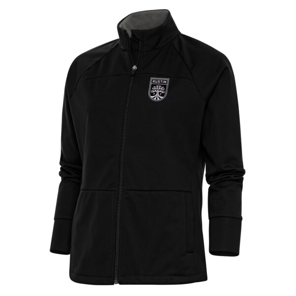Women's Antigua Black Austin FC Brushed Metallic Logo Links Full-Zip Golf Jacket