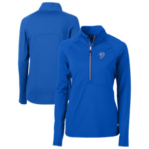 Women's Cutter & Buck Royal Los Angeles Rams Throwback Logo Adapt Eco Knit Stretch Recycled Half-Zip Pullover Top