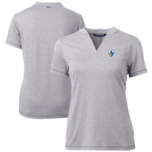 Women's Cutter & Buck Heather Gray Los Angeles Chargers Throwback Logo Forge Blade V-Neck Polo
