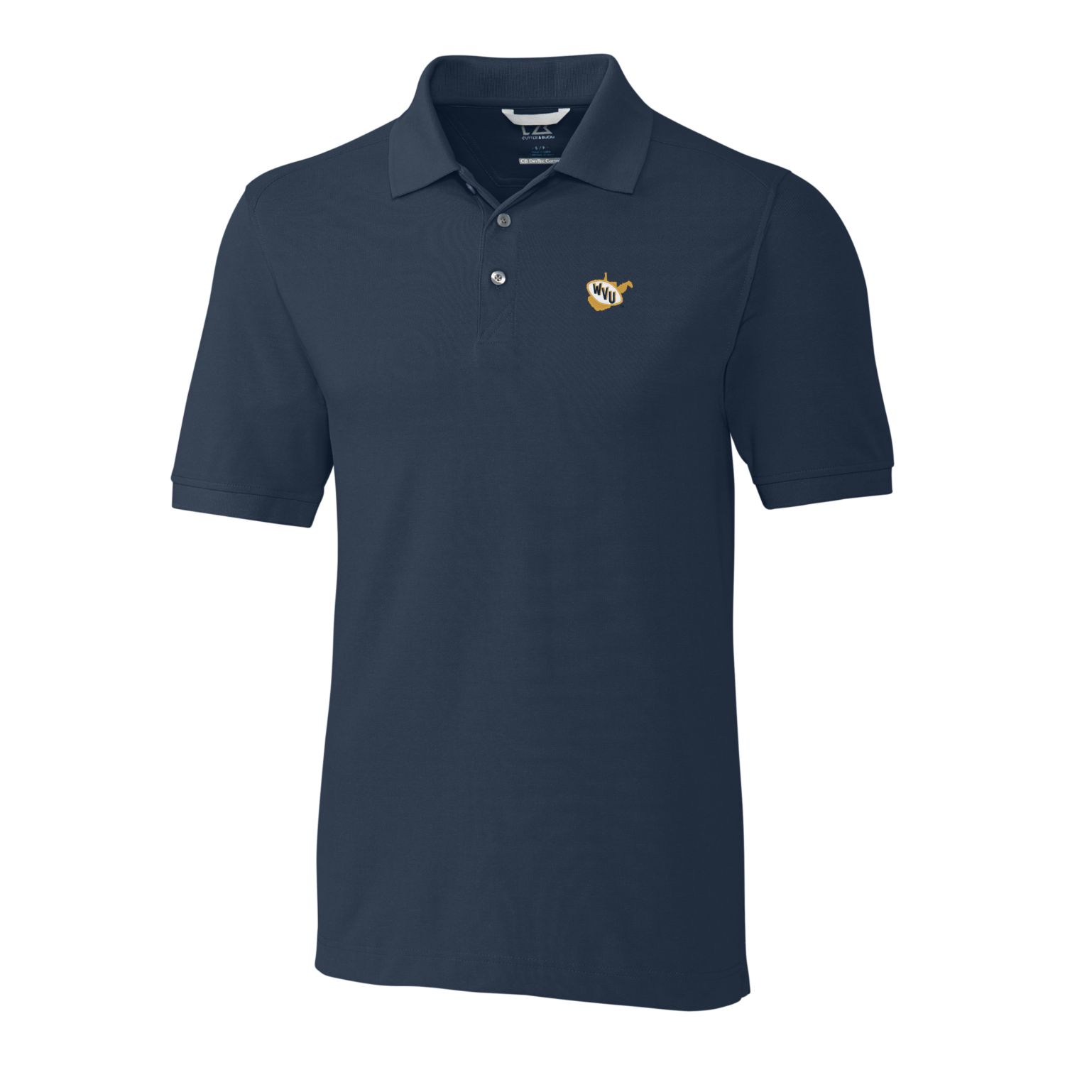 Men's Cutter & Buck Navy West Virginia Mountaineers Vault Advantage Tri-Blend Pique Big & Tall Polo - Image 3