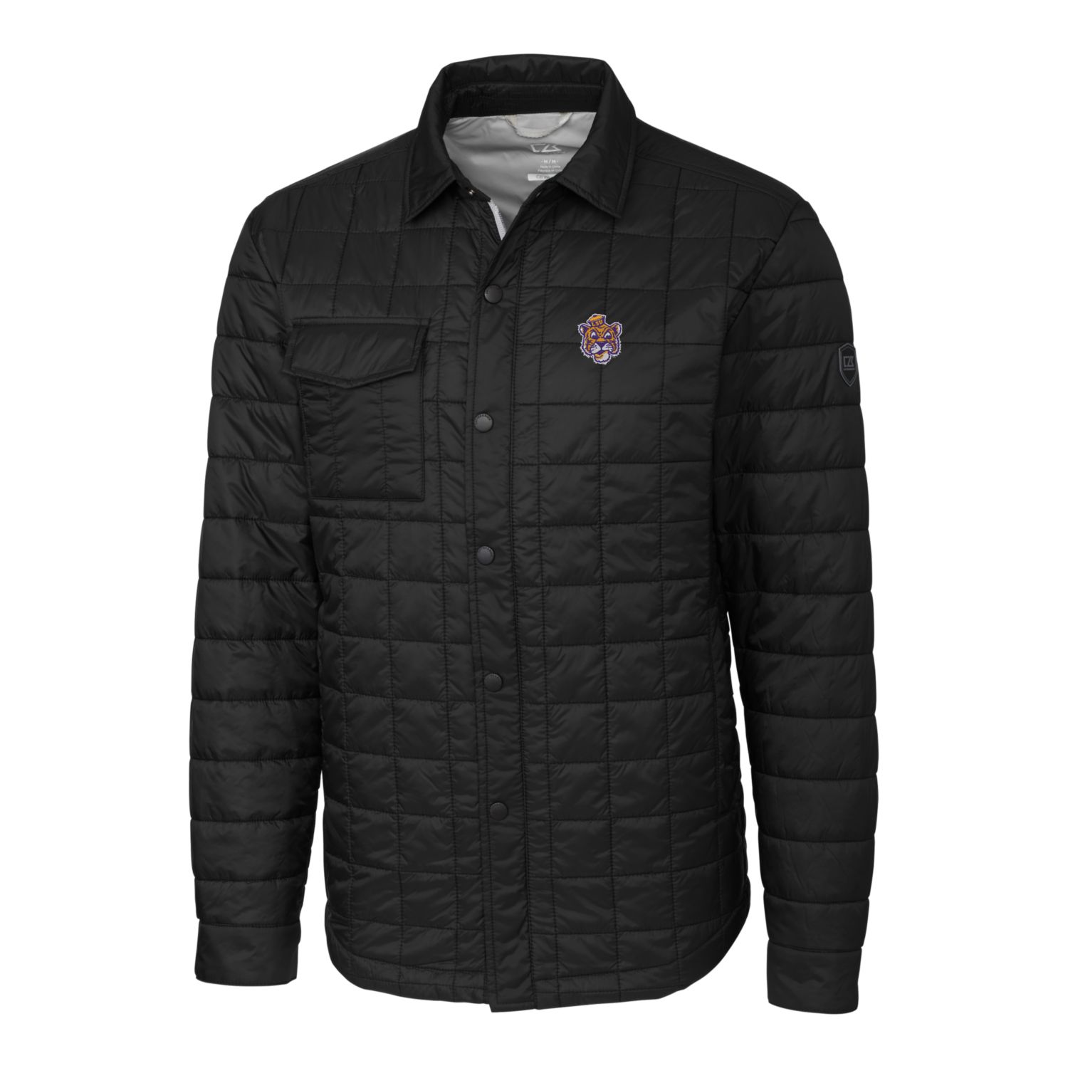 Men's Cutter & Buck Black LSU Tigers Team Logo Big & Tall Rainier PrimaLoft Eco Insulated Quilted Button-Up Shacket - Image 6