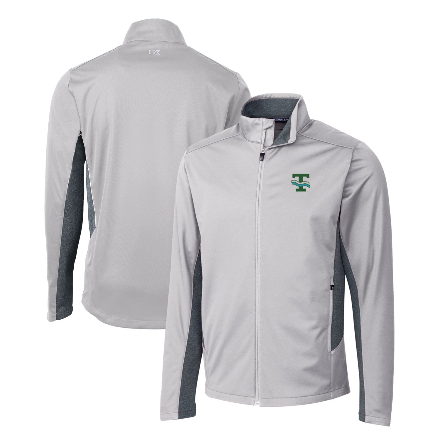 Men's Cutter & Buck Gray Tulane Green Wave Navigate Softshell Full-Zip Jacket - Image 2