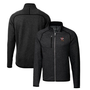 Men's Cutter & Buck Heather Charcoal Louisville Cardinals Mainsail Sweater-Knit Full-Zip Jacket