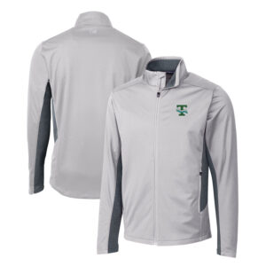 Men's Cutter & Buck Gray Tulane Green Wave Navigate Softshell Full-Zip Jacket