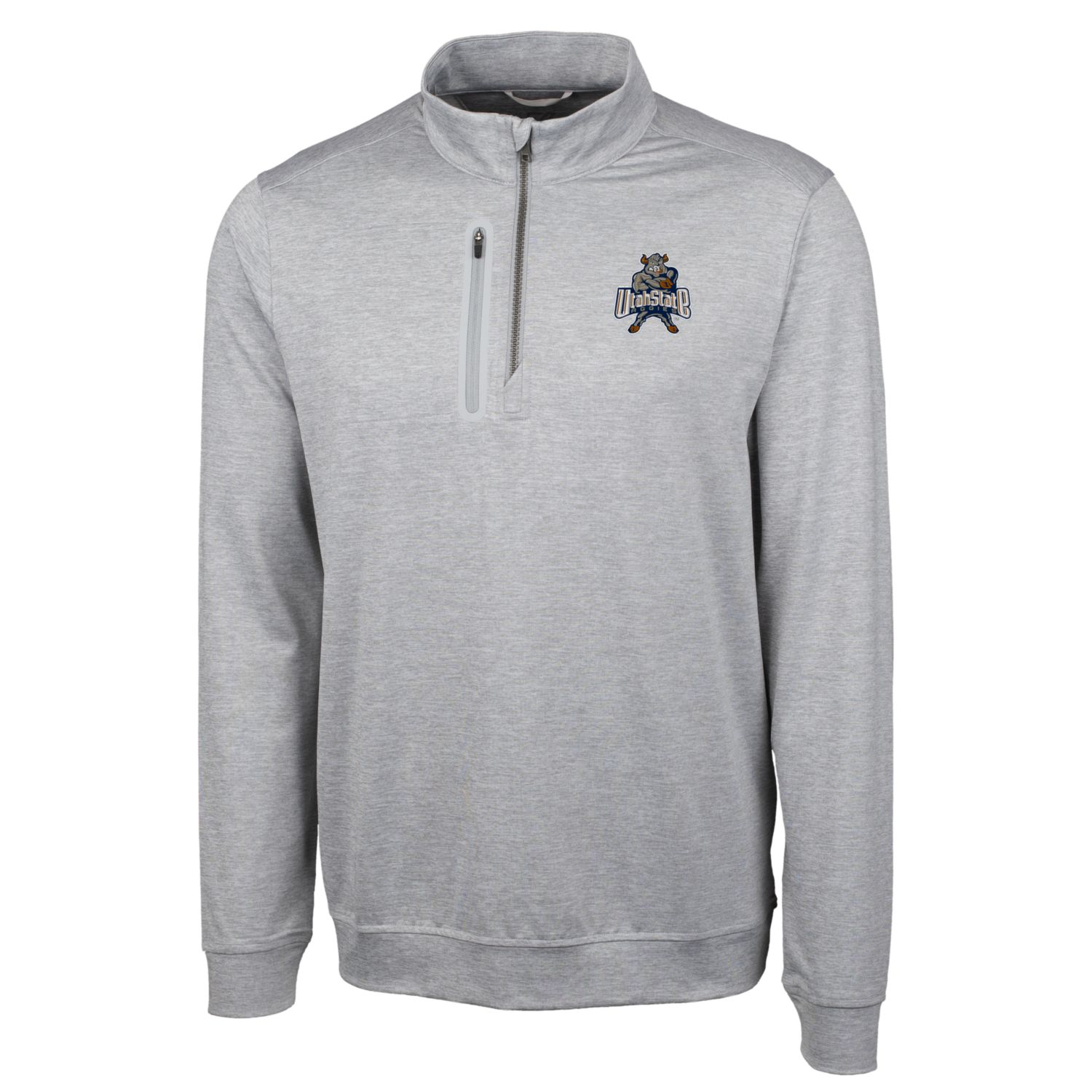 Men's Cutter & Buck Gray Utah State Aggies Heathered Vault Stealth Quarter-Zip Pullover Top - Image 6