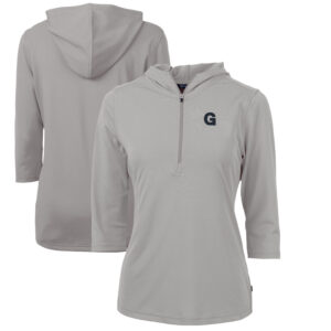 Women's Cutter & Buck Gray Gonzaga Bulldogs Vault Virtue Eco Pique Recycled Half-Zip Pullover Hoodie