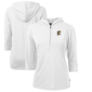 Women's Cutter & Buck White Grambling Tigers Vault Virtue Eco Pique Recycled Half-Zip Pullover Hoodie