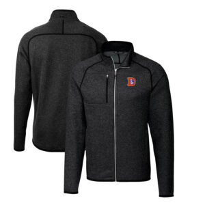 Men's Cutter & Buck Heather Charcoal Denver Broncos Throwback Logo Mainsail Sweater-Knit Big & Tall Full-Zip Pullover Jacket