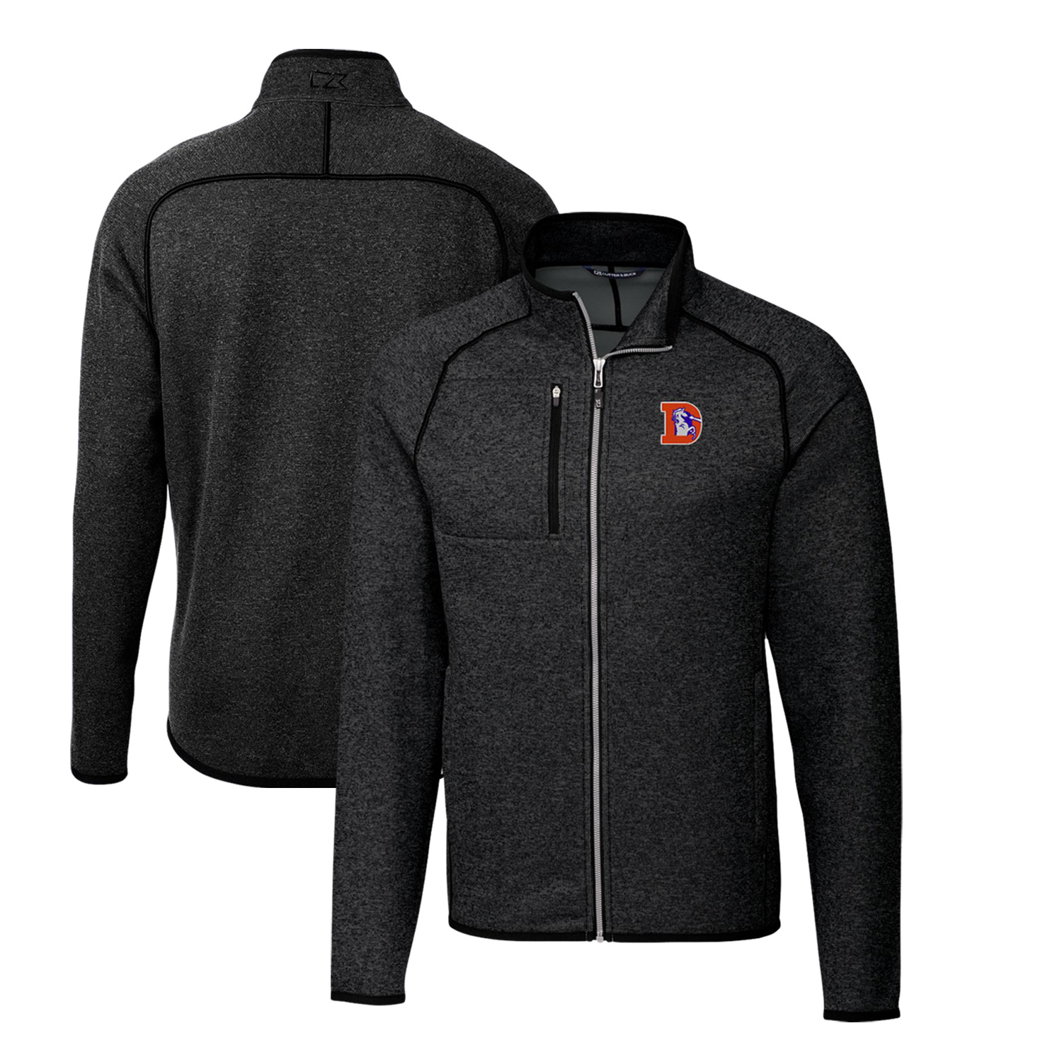 Men's Cutter & Buck Heather Charcoal Denver Broncos Throwback Logo Mainsail Sweater-Knit Big & Tall Full-Zip Pullover Jacket