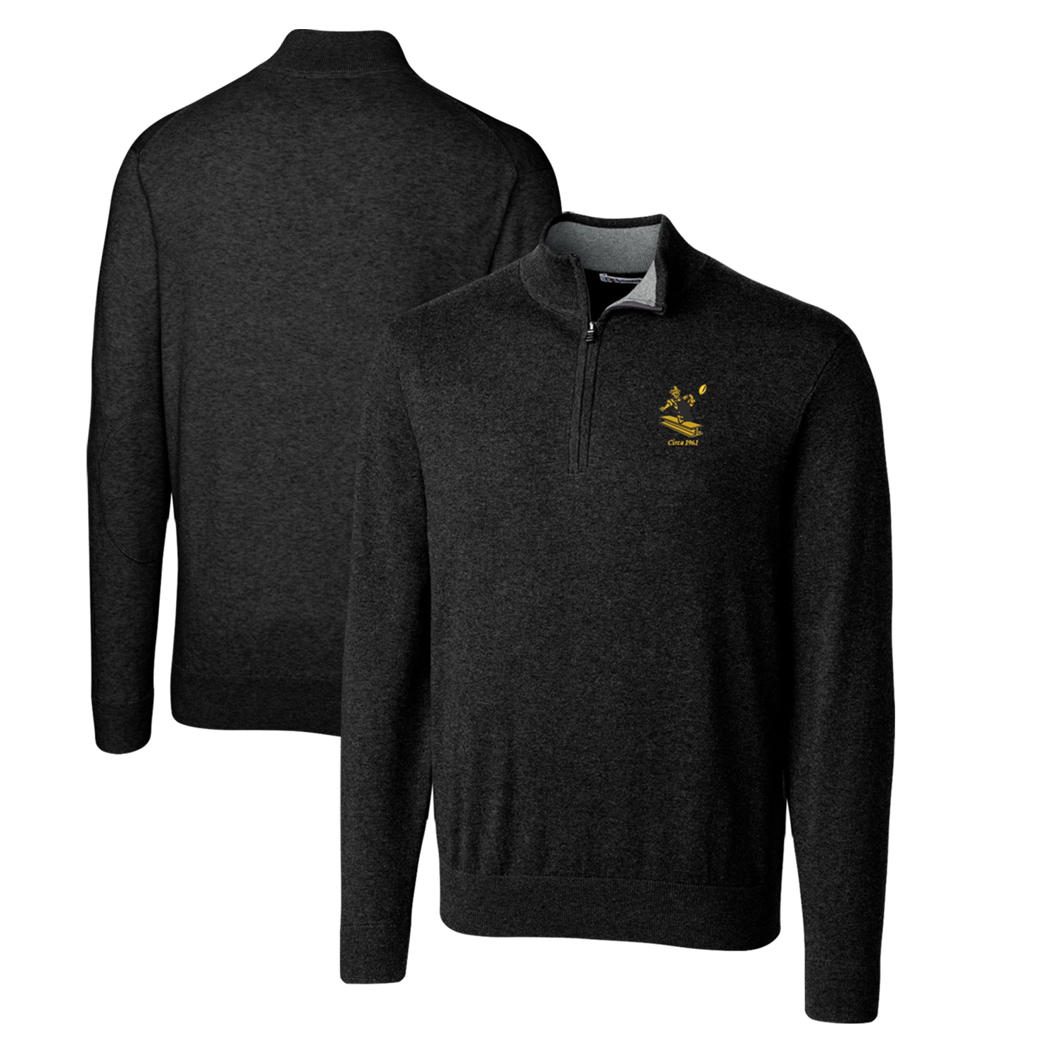 Men's Cutter & Buck Black Pittsburgh Steelers Throwback Logo Lakemont Tri-Blend Big & Tall Quarter-Zip Pullover Sweater - Image 5