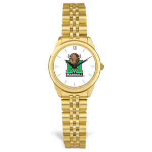 Women's Gold Marshall Thundering Herd Logo Medallion Rolled Link Bracelet Wristwatch