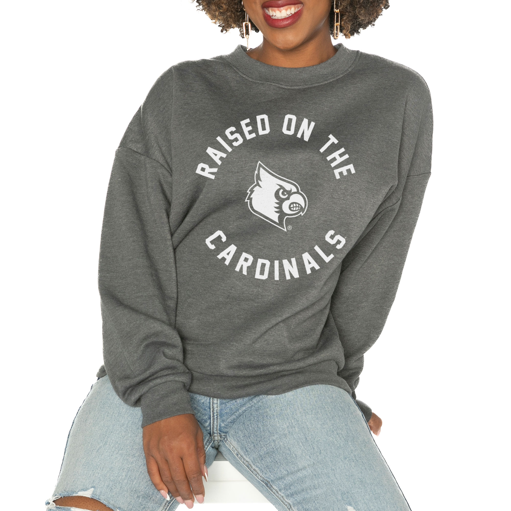 Women's Gameday Couture Charcoal Louisville Cardinals Good Vibes Premium Fleece Drop Shoulder Pullover Sweatshirt