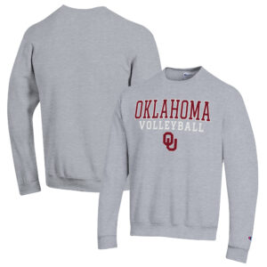 Men's Champion Heather Gray Oklahoma Sooners Stack Logo Volleyball Powerblend Pullover Sweatshirt
