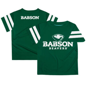 Youth Green Babson Beavers Team Logo Stripes T-Shirt