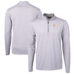 Men's Cutter & Buck Gray/White Pittsburgh Pirates Virtue Eco Pique Micro Stripe Big & Tall Recycled Quarter-Zip Pullover Top