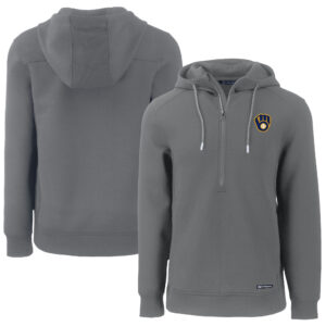 Men's Cutter & Buck  Gray Milwaukee Brewers Roam Eco Half-Zip Recycled Pullover Hoodie