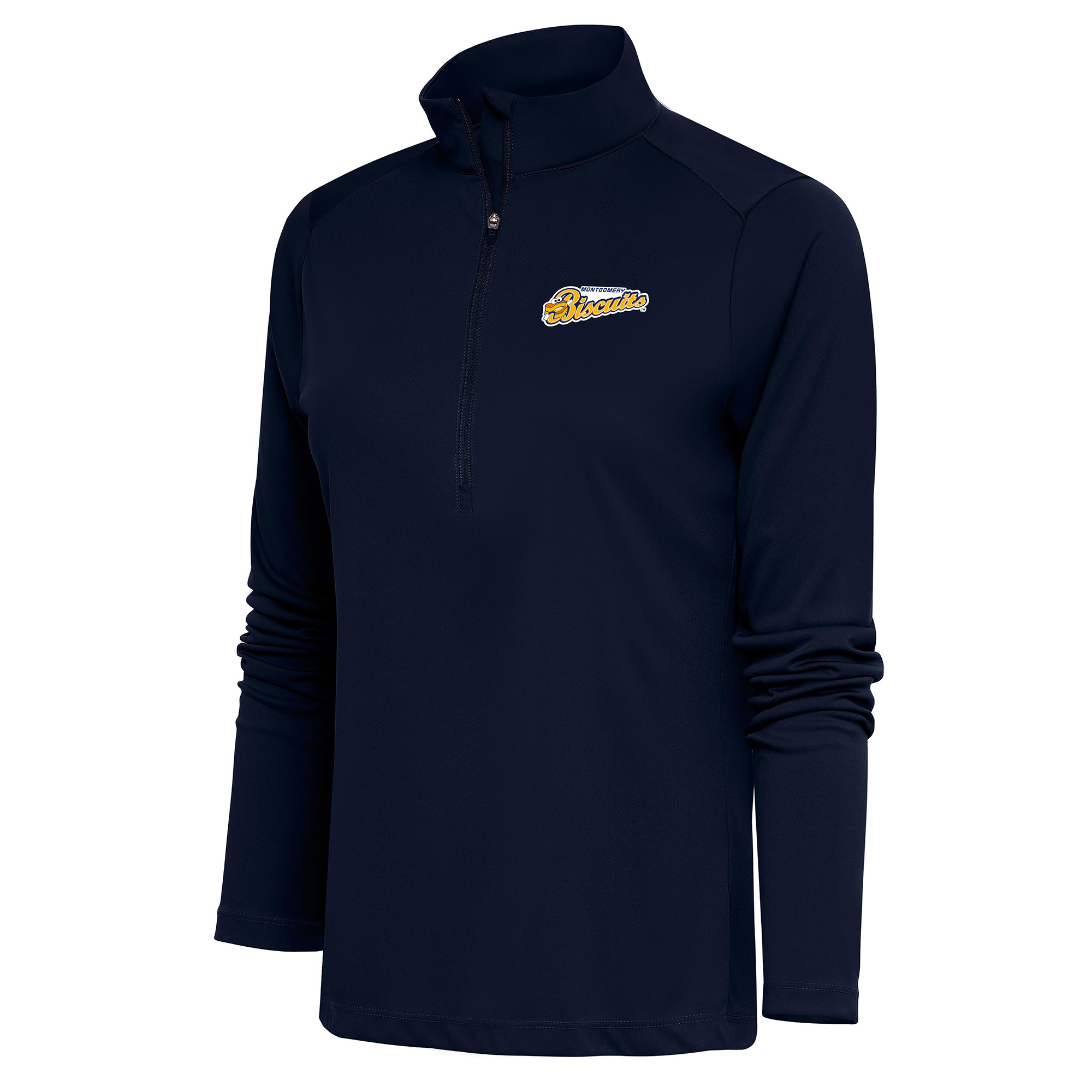 Women's Antigua Navy Montgomery Biscuits Tribute Half-Zip Pullover Top