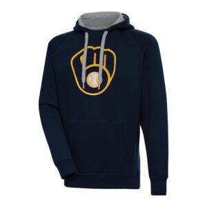 Men's Antigua  Navy Milwaukee Brewers Victory Chenille Pullover Hoodie