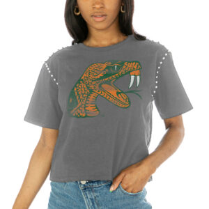 Women's Gameday Couture  Gray Florida A&M Rattlers Galore Studded Sleeve Crop Top