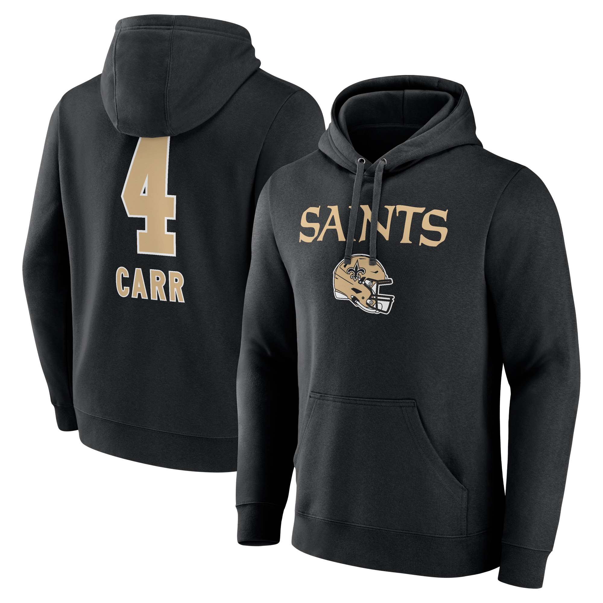 Men's Derek Carr Black New Orleans Saints Team Wordmark Name & Number Pullover Hoodie