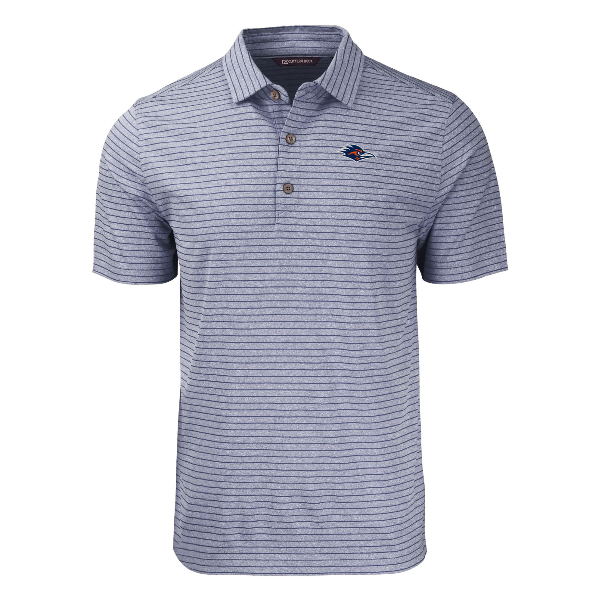 Men's Cutter & Buck Heather Navy UTSA Roadrunners Forge Eco Heathered Stripe Stretch Recycled Polo - Image 3