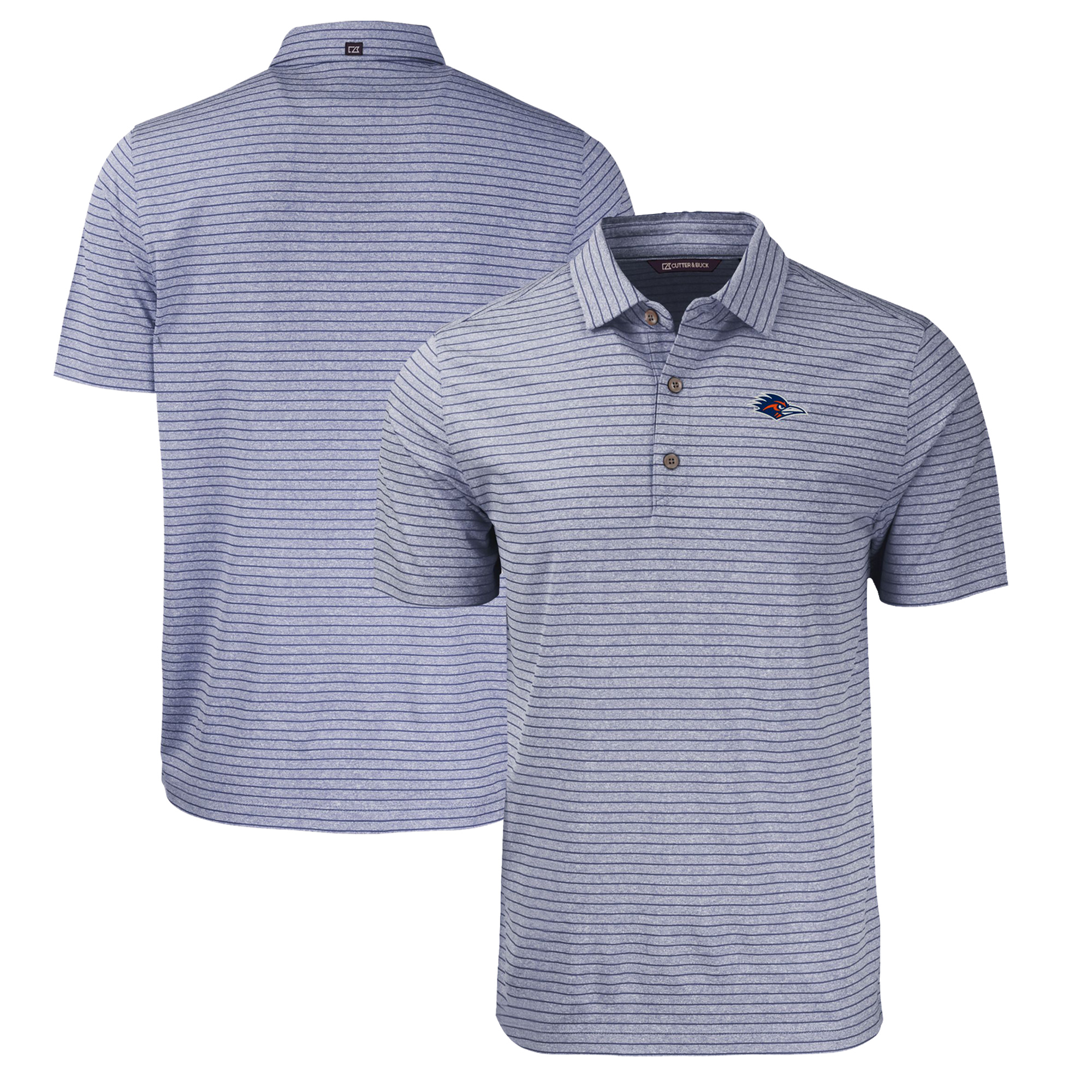 Men's Cutter & Buck Heather Navy UTSA Roadrunners Forge Eco Heathered Stripe Stretch Recycled Polo