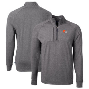 Men's Cutter & Buck  Heather Black Cleveland Browns  Big & Tall Adapt Eco Knit Quarter-Zip Pullover Top