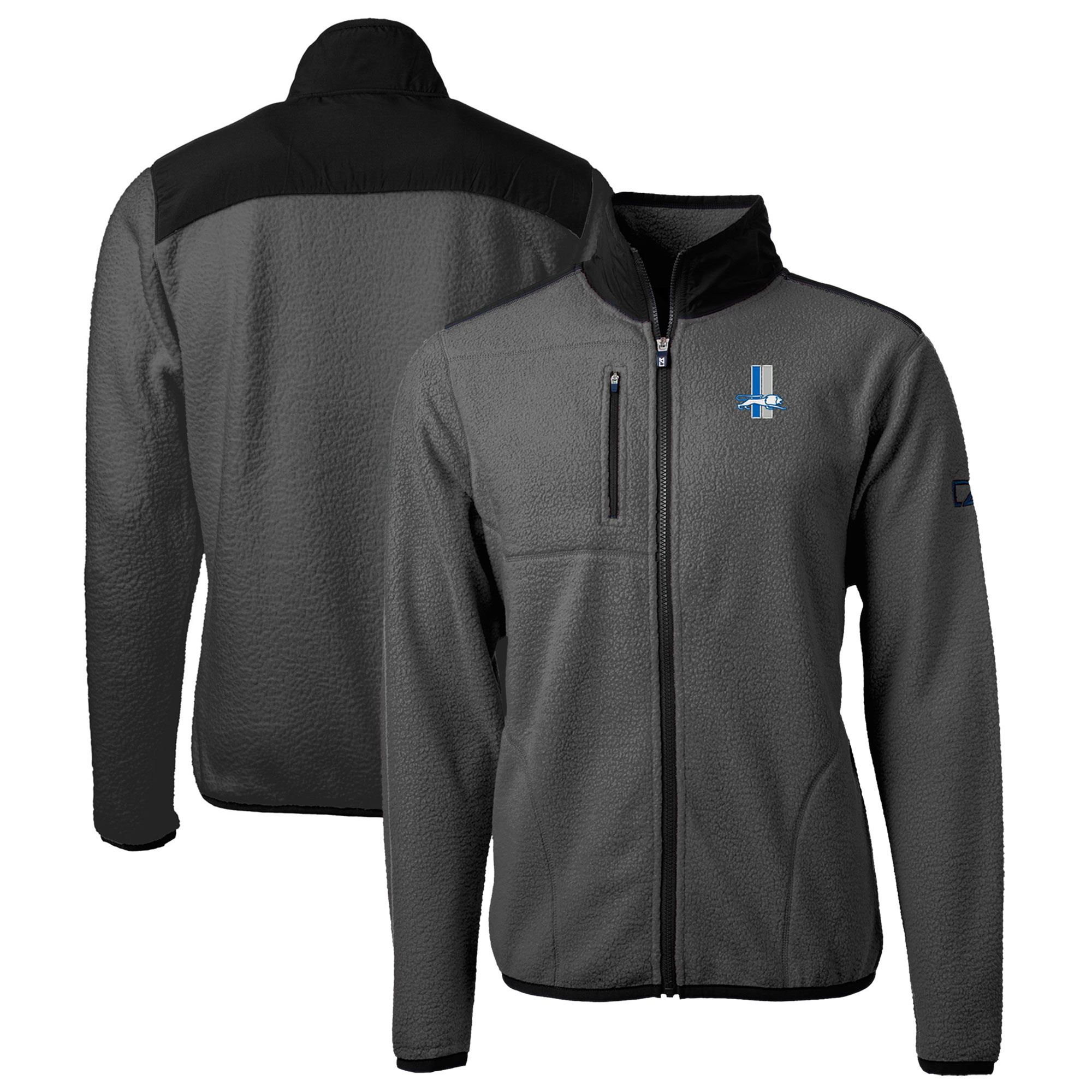 Men's Cutter & Buck Gray/Black Detroit Lions Throwback Cascade Eco Sherpa Fleece Full-Zip Jacket