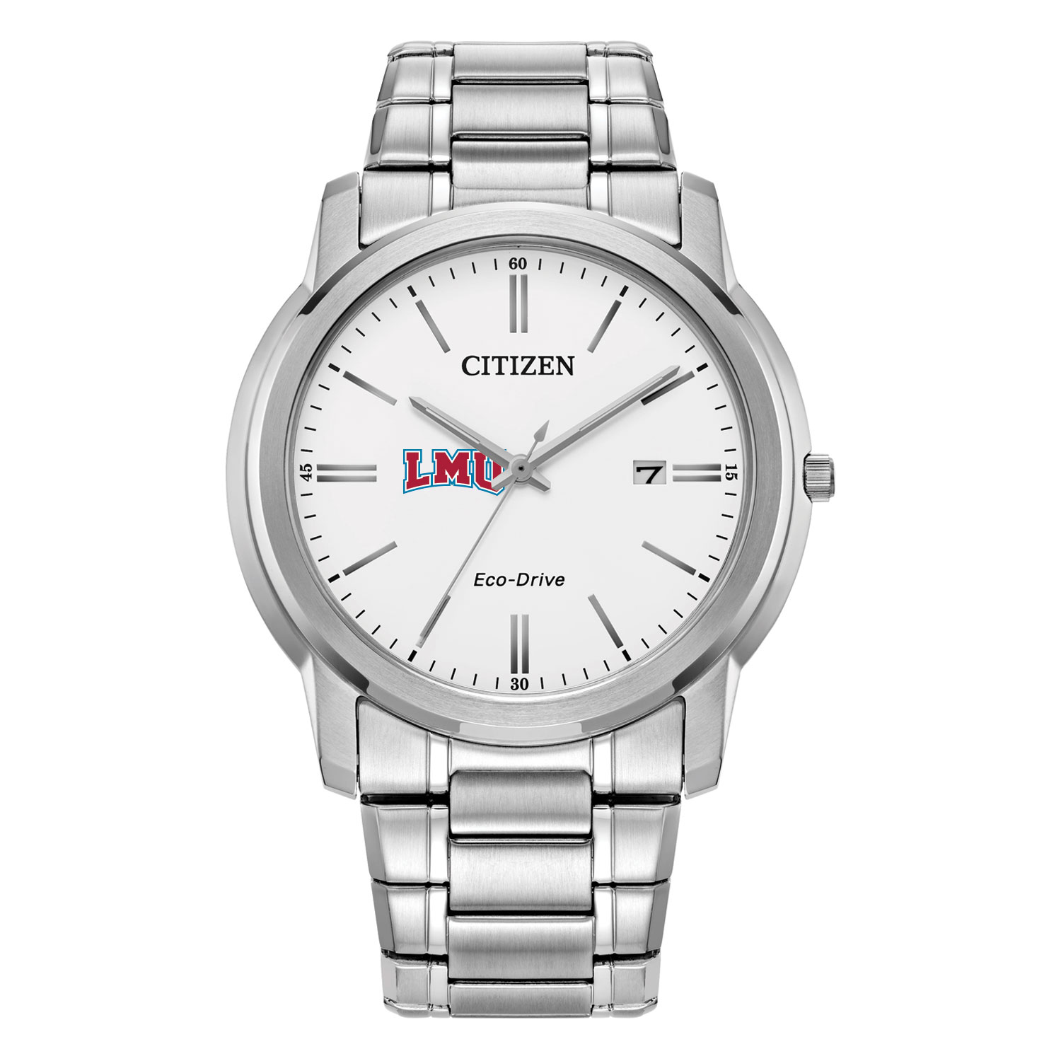 Men's Citizen Watch Silver Loyola Marymount Lions Eco-Drive White Dial Stainless Steel Watch