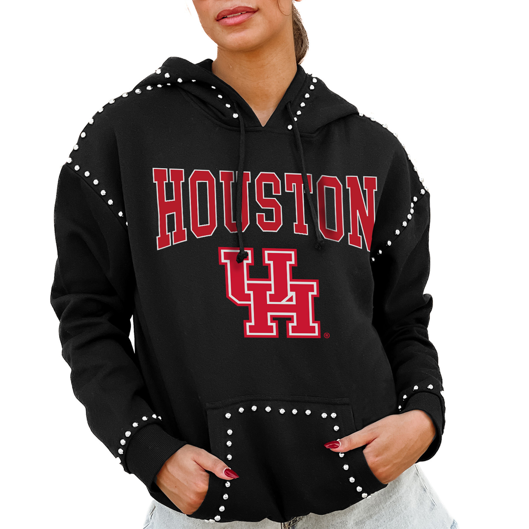 Women's Gameday Couture Black Houston Cougars Studded Pullover Hoodie