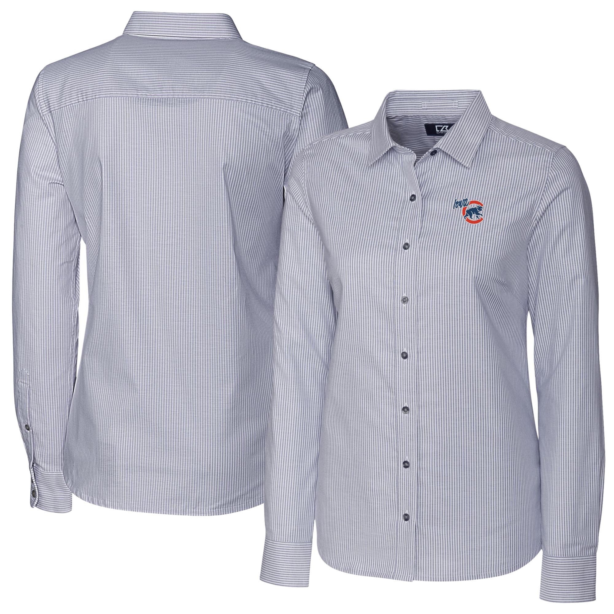 Women's Cutter & Buck Charcoal Iowa Cubs Stretch Oxford Stripe Long Sleeve Button-Up Dress Shirt - Image 2