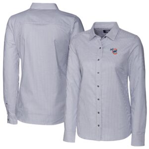 Women's Cutter & Buck  Charcoal Iowa Cubs Stretch Oxford Stripe Long Sleeve Button-Up Dress Shirt