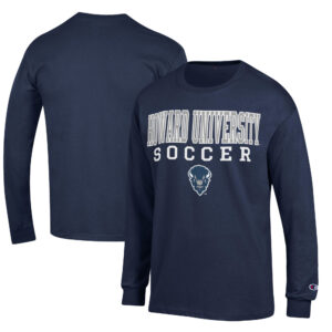 Men's Champion Navy Howard Bison Soccer Stacked Logo Long Sleeve T-Shirt