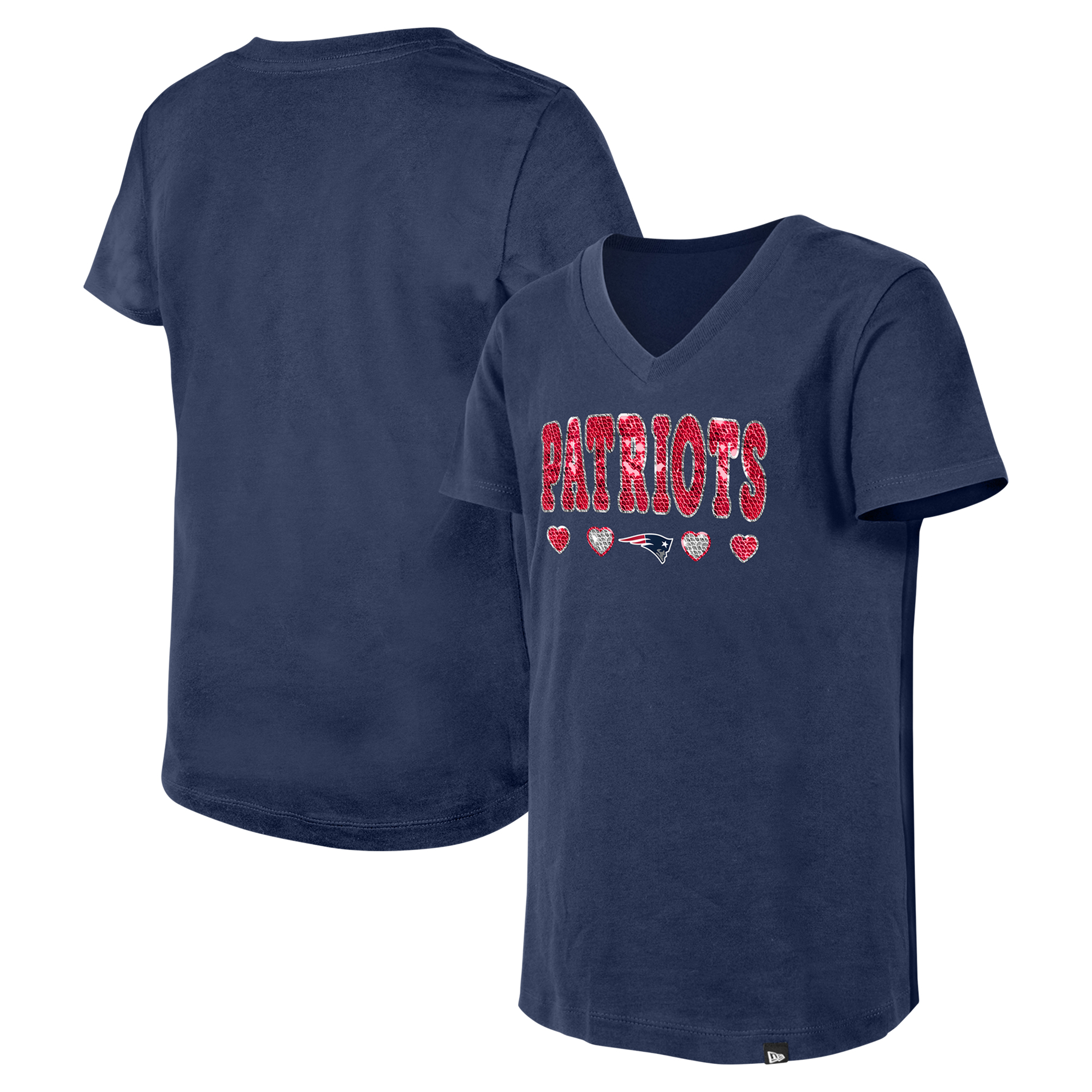 Girls Youth New Era Navy New England Patriots Flip Sequin V-Neck T-Shirt