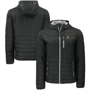 Men's Cutter & Buck  Black Pittsburgh Pirates Rainier Primaloft Eco Full-Zip Hooded Jacket