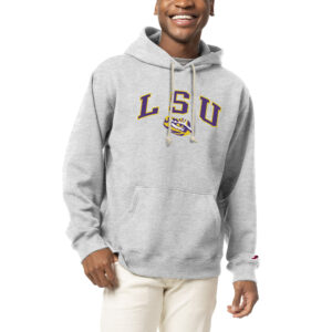 Men's League Collegiate Wear  Heather Gray LSU Tigers Arch Over Logo Essentials Pullover Hoodie