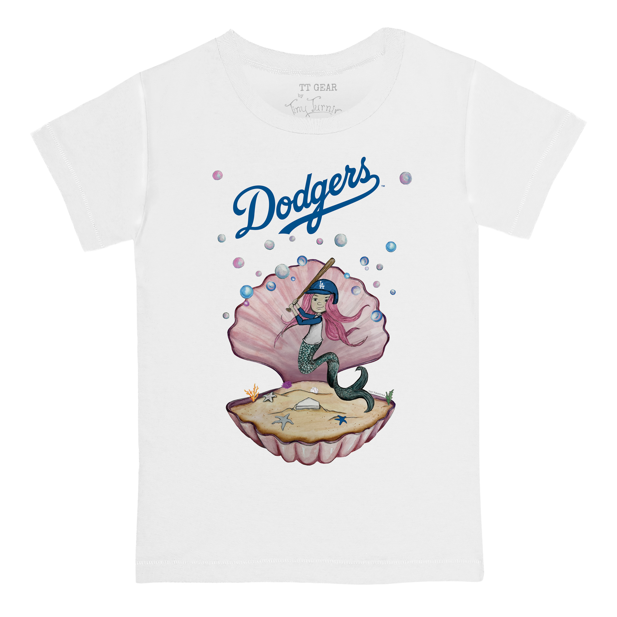 Youth Tiny Turnip White Los Angeles Dodgers Mermaid T-Shirt - Image 6