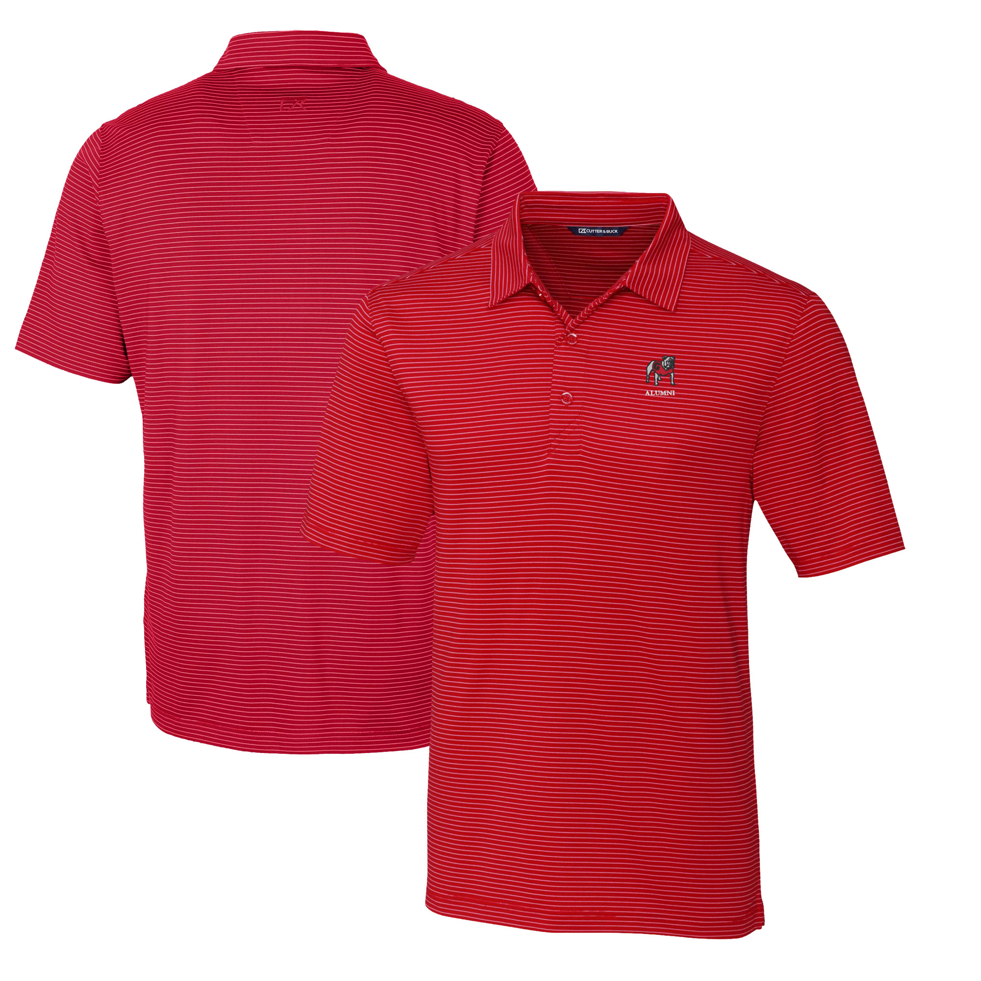 Men's Cutter & Buck Red Georgia Bulldogs Alumni Logo Forge DryTec Pencil Stripe Stretch Polo - Image 2