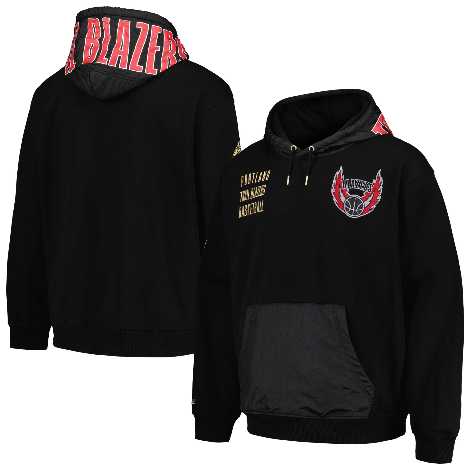 Men's Mitchell & Ness Black Portland Trail Blazers Team OG 2.0 Vintage Logo Fleece Pullover Hoodie