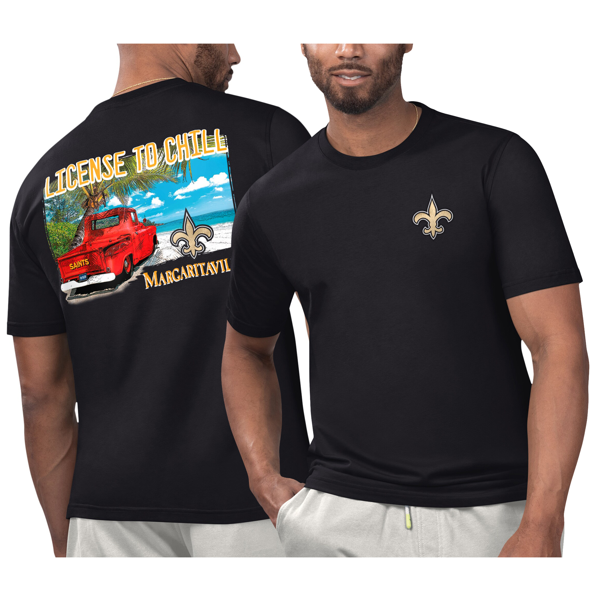 Men's Margaritaville Black New Orleans Saints Licensed to Chill T-Shirt - Image 2