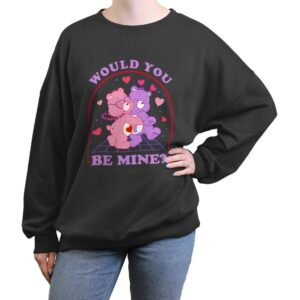 Women's Mad Engine Charcoal Care Bears Valentine's Day Fleece Crewneck Sweatshirt
