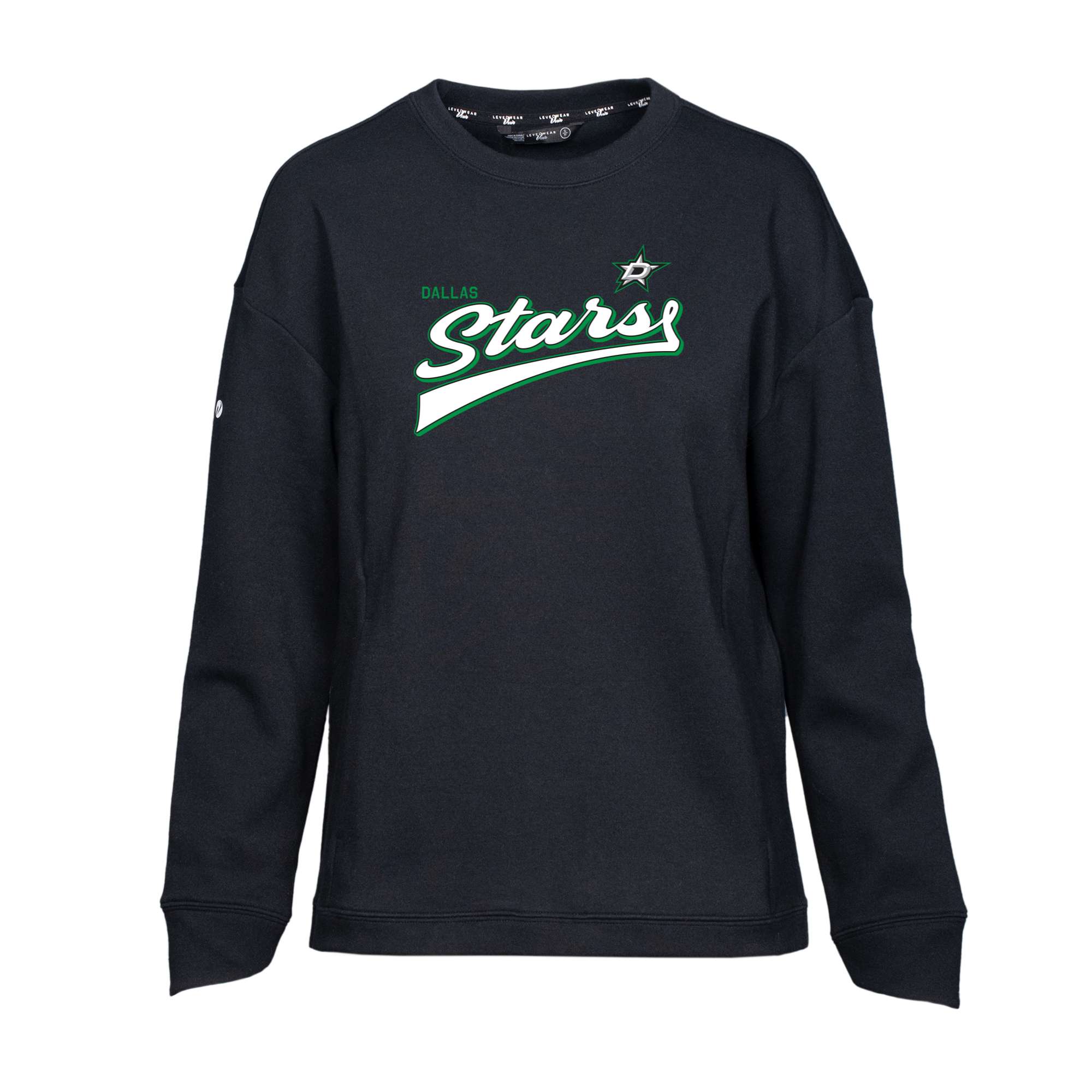 Women's Levelwear Black Dallas Stars Fiona Retro Script Pullover Sweatshirt