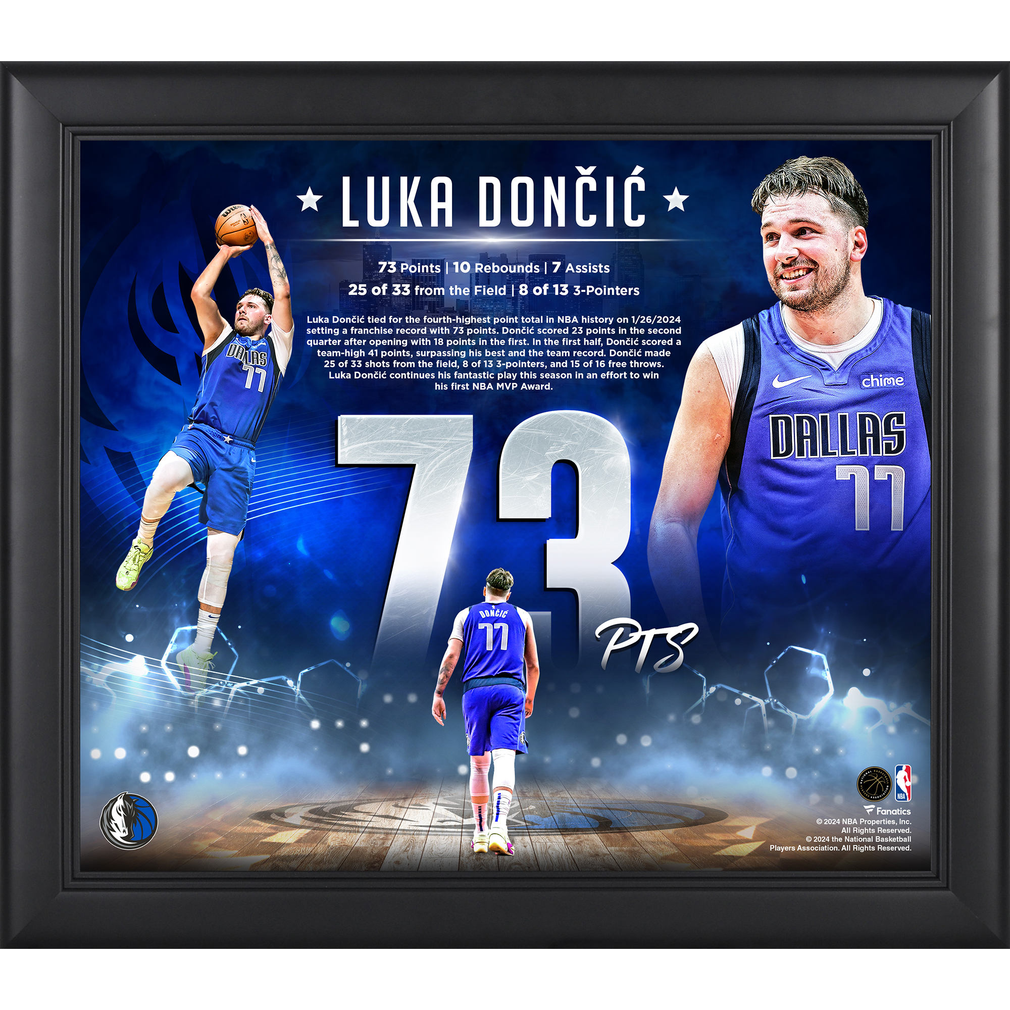 Luka Dončić Dallas Mavericks Framed 15" x 17" Franchise Record Breaking 73 Points Collage