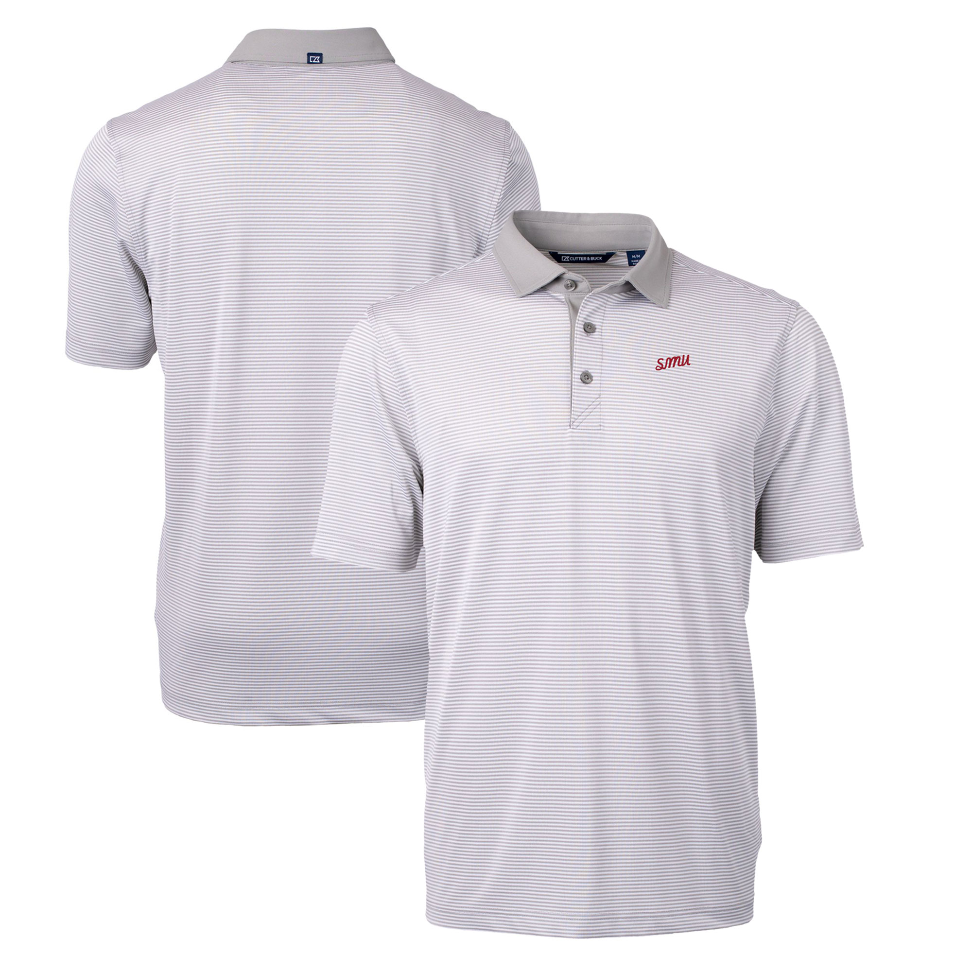 Men's Cutter & Buck Gray SMU Mustangs Big & Tall Virtue Eco Pique Micro Stripe Recycled DryTec Polo - Image 2